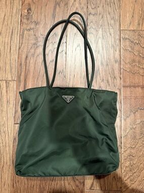 Prada Dark Green Nylon Double-Handle Tote